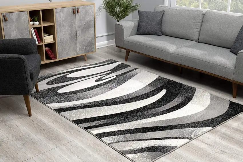 Black and Gray Abstract Marble Area Rug Photo 8