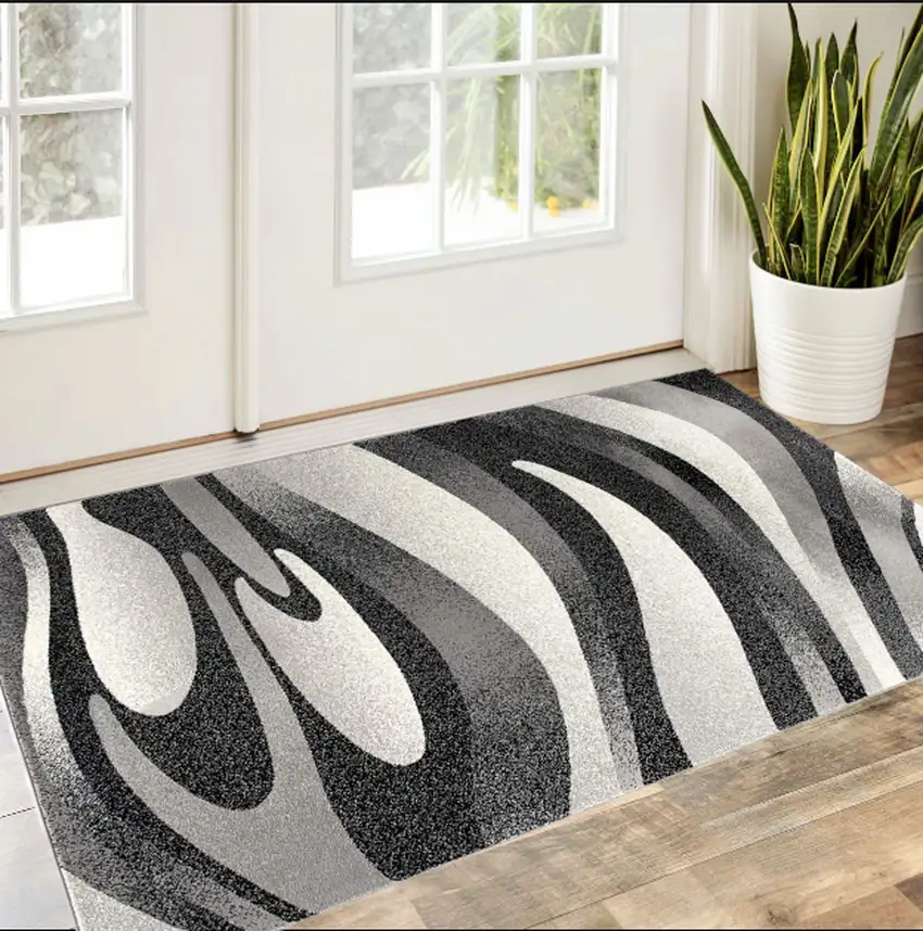 Gray Abstract Power Loom Area Rug Photo 1