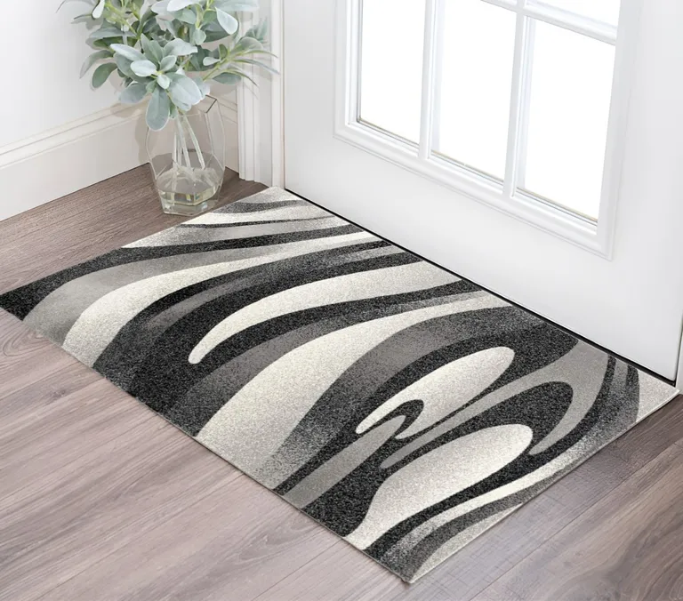Black and Gray Abstract Marble Area Rug Photo 5
