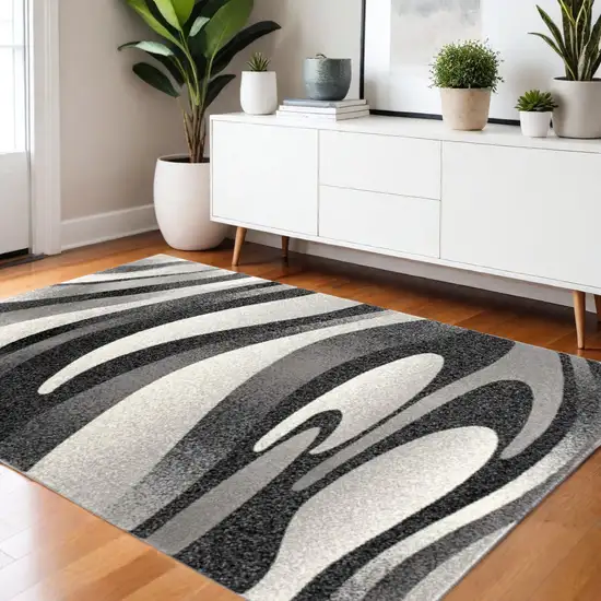 Gray Abstract Power Loom Area Rug Photo 2