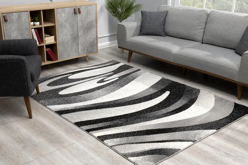 Gray Abstract Power Loom Area Rug Photo 7