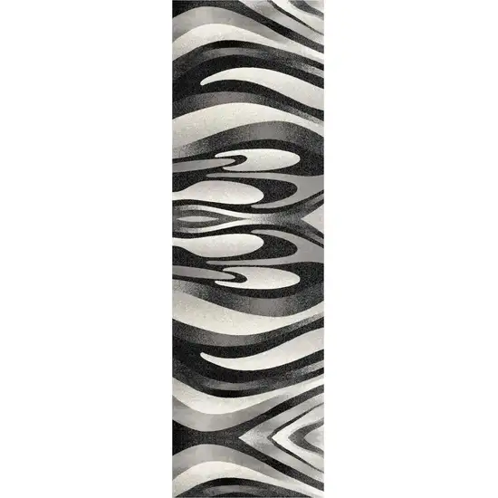 10' Black Gray and White Marble Power Loom Runner Rug Photo 2