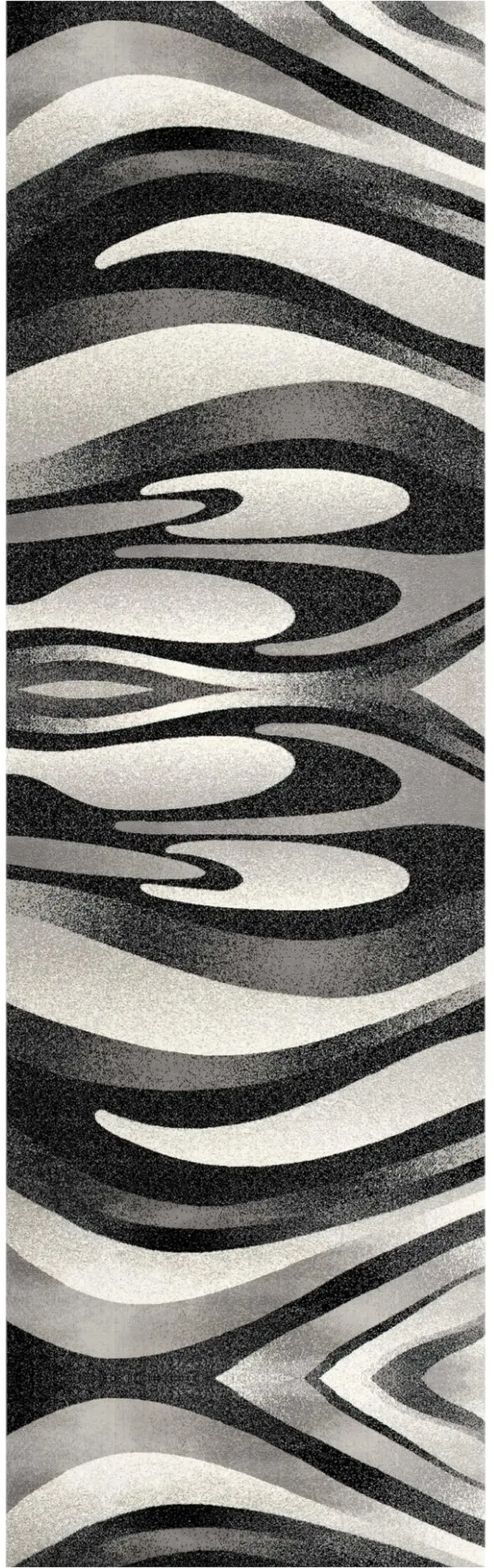 10' Black Gray and White Marble Power Loom Runner Rug Photo 2
