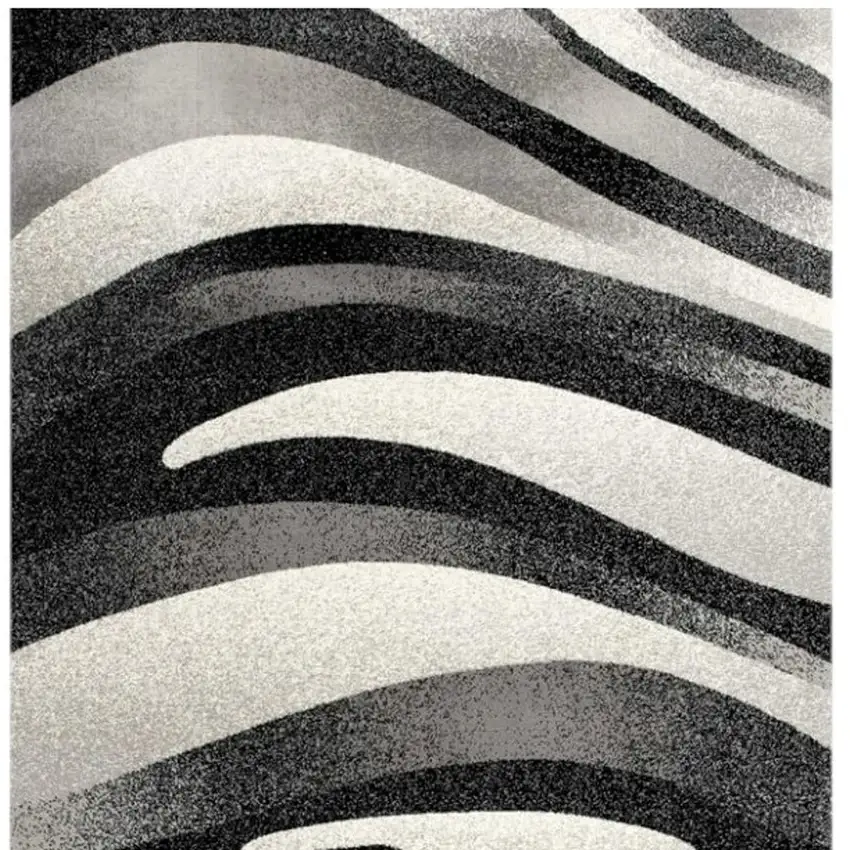 10' Black Gray and White Marble Power Loom Runner Rug Photo 4