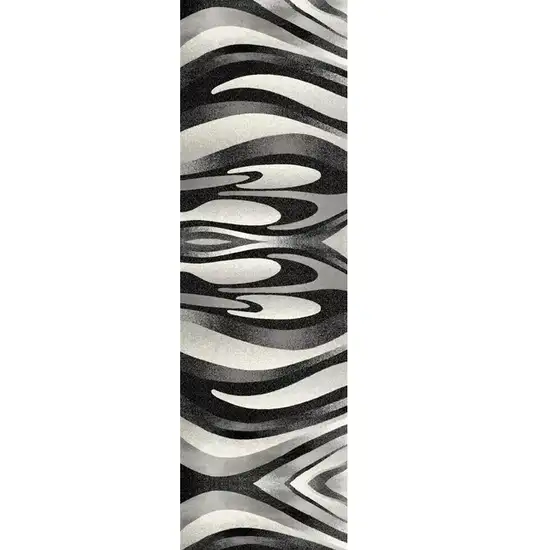 10' Black Gray and White Marble Power Loom Runner Rug Photo 2