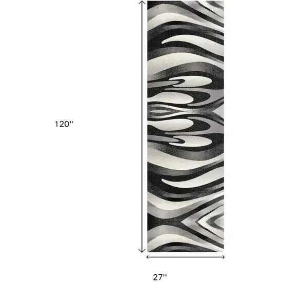 10' Black Gray and White Marble Power Loom Runner Rug Photo 5