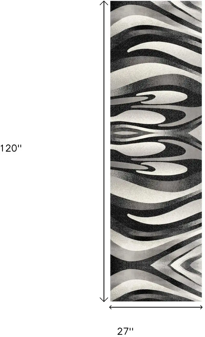 10' Black Gray and White Marble Power Loom Runner Rug Photo 5