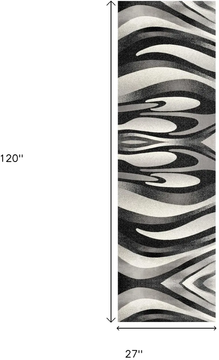 Black and Gray Abstract Marble Runner Rug Photo 5