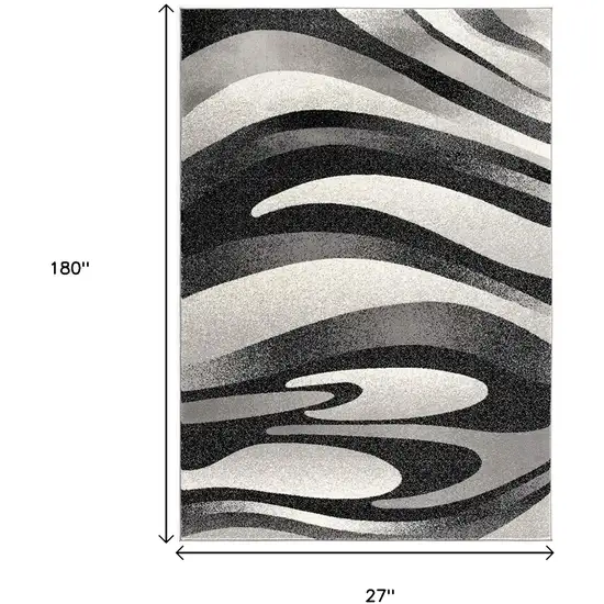 15' Gray Abstract Power Loom Runner Rug Photo 7