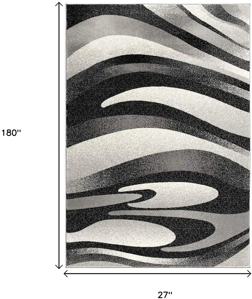 15' Gray Abstract Power Loom Runner Rug Photo 7