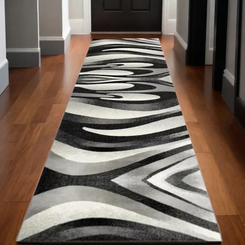 20' Black And Gray Abstract Runner Rug Photo 1