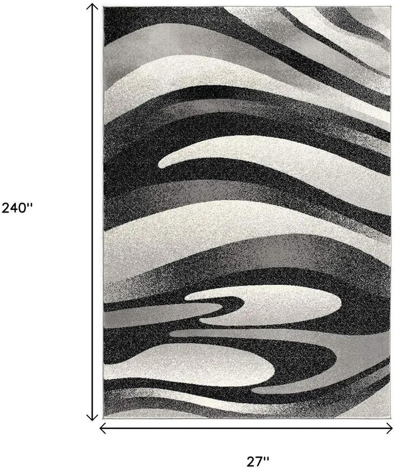 Black and Gray Abstract Marble Runner Rug Photo 5