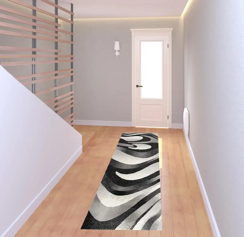 Black and Gray Abstract Marble Runner Rug Photo 9