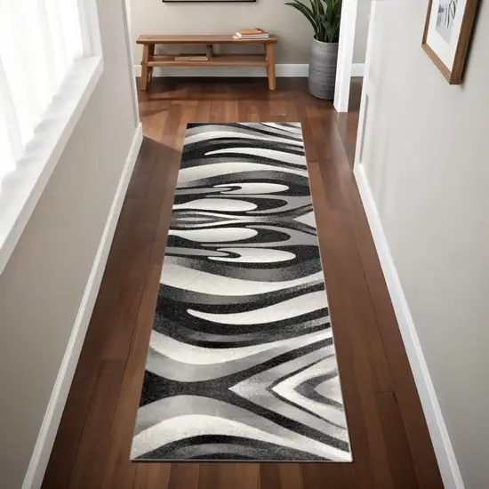8' Gray Abstract Power Loom Runner Rug Photo 2