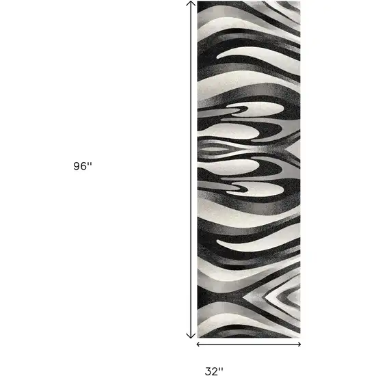 8' Gray Abstract Power Loom Runner Rug Photo 9