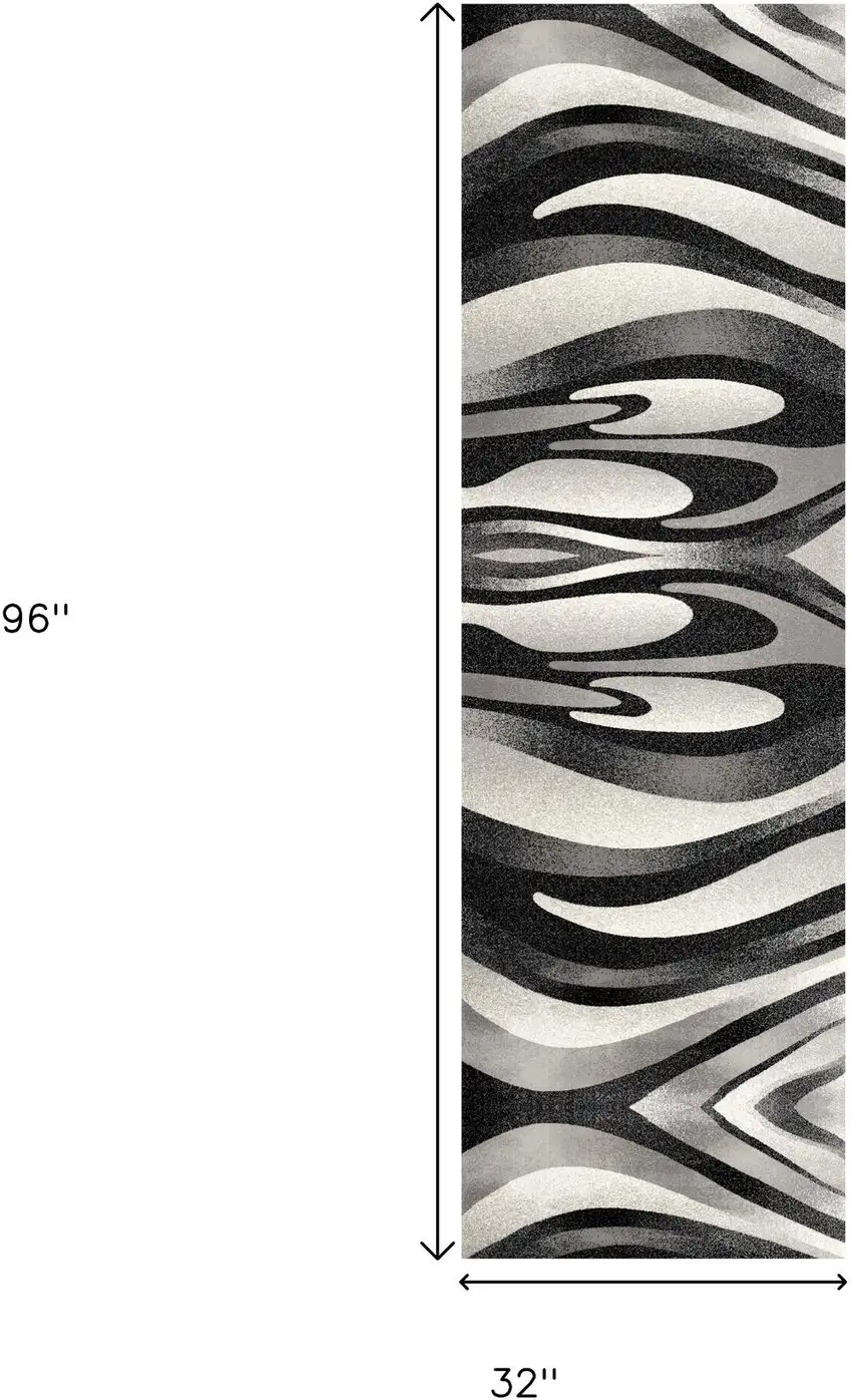 8' Gray Abstract Power Loom Runner Rug Photo 9