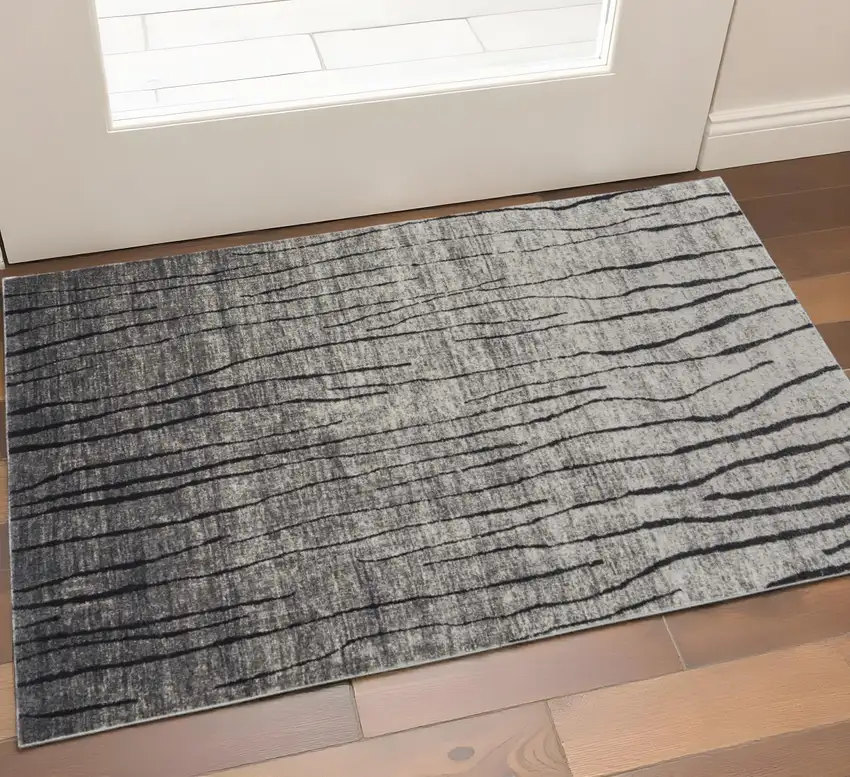 Black and Gray Abstract Power Loom Area Rug Photo 1
