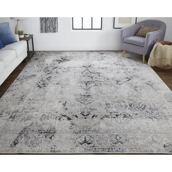 Black and Gray Abstract Power Loom Worn Faded Area Rug Photo 9
