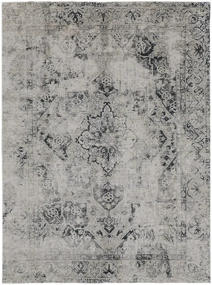 Black and Gray Abstract Power Loom Worn Faded Area Rug Photo 4