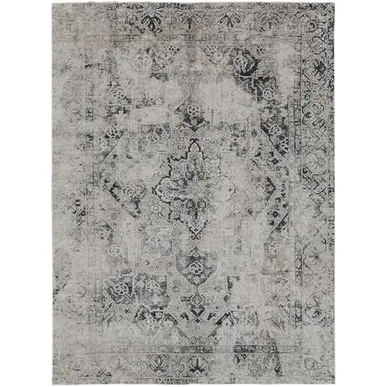 Black and Gray Abstract Power Loom Worn Faded Area Rug Photo 2