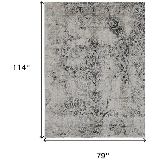 Black and Gray Abstract Power Loom Worn Faded Area Rug Photo 3