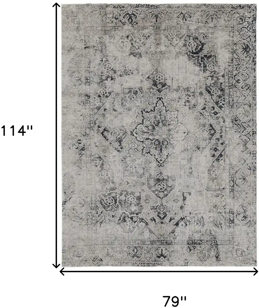 Black and Gray Abstract Power Loom Worn Faded Area Rug Photo 3