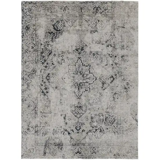 Black and Gray Abstract Power Loom Worn Faded Area Rug Photo 5
