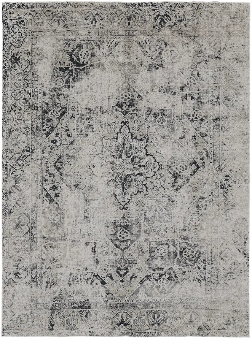 Black and Gray Abstract Power Loom Worn Faded Area Rug Photo 5