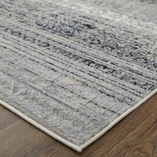 Black and Gray Abstract Power Loom Worn Faded Area Rug Photo 8