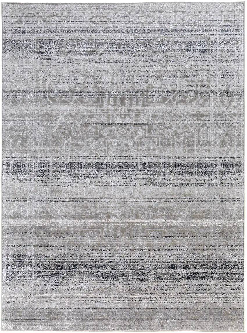 Black and Gray Abstract Power Loom Worn Faded Area Rug Photo 6