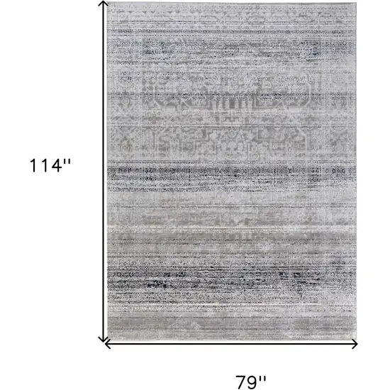 Black and Gray Abstract Power Loom Worn Faded Area Rug Photo 3