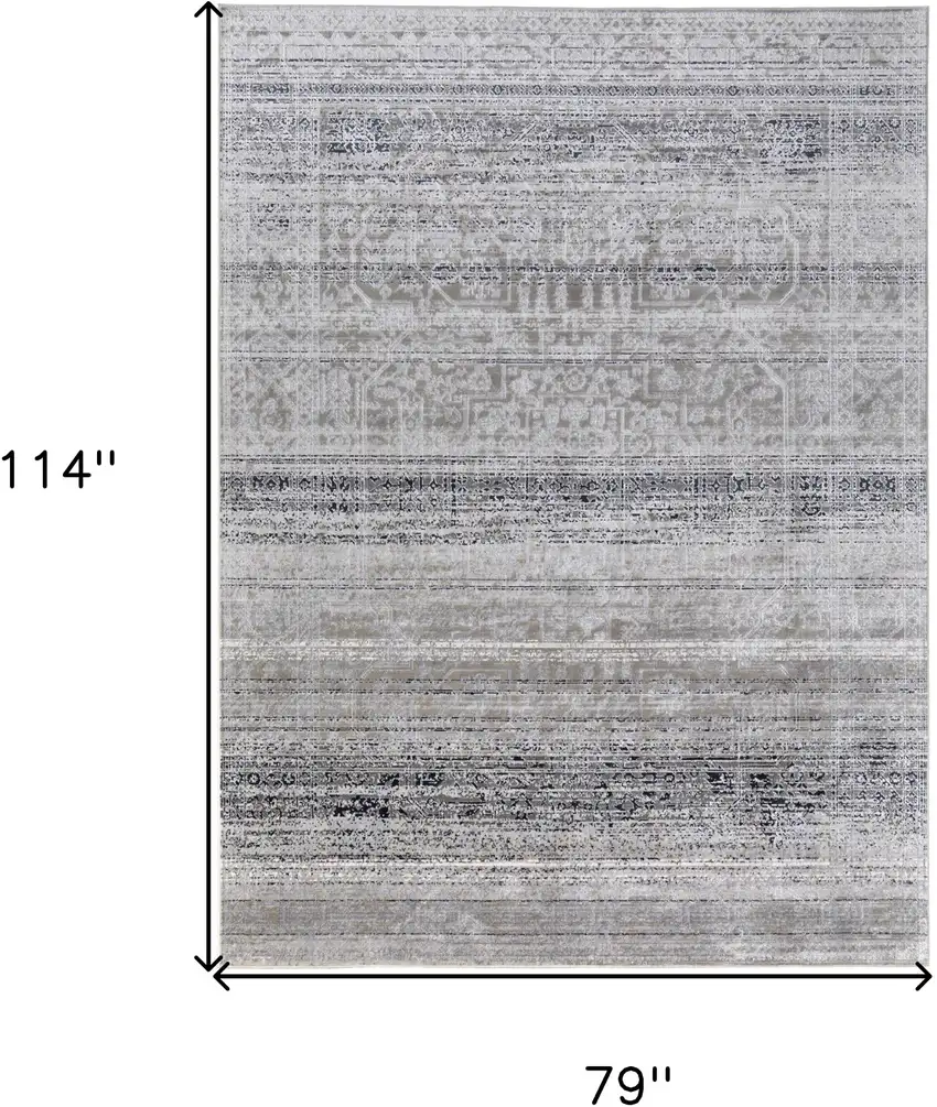 Black and Gray Abstract Power Loom Worn Faded Area Rug Photo 3