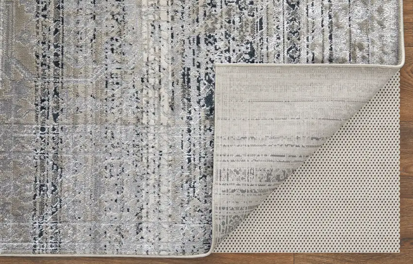 Black and Gray Abstract Power Loom Worn Faded Area Rug Photo 9