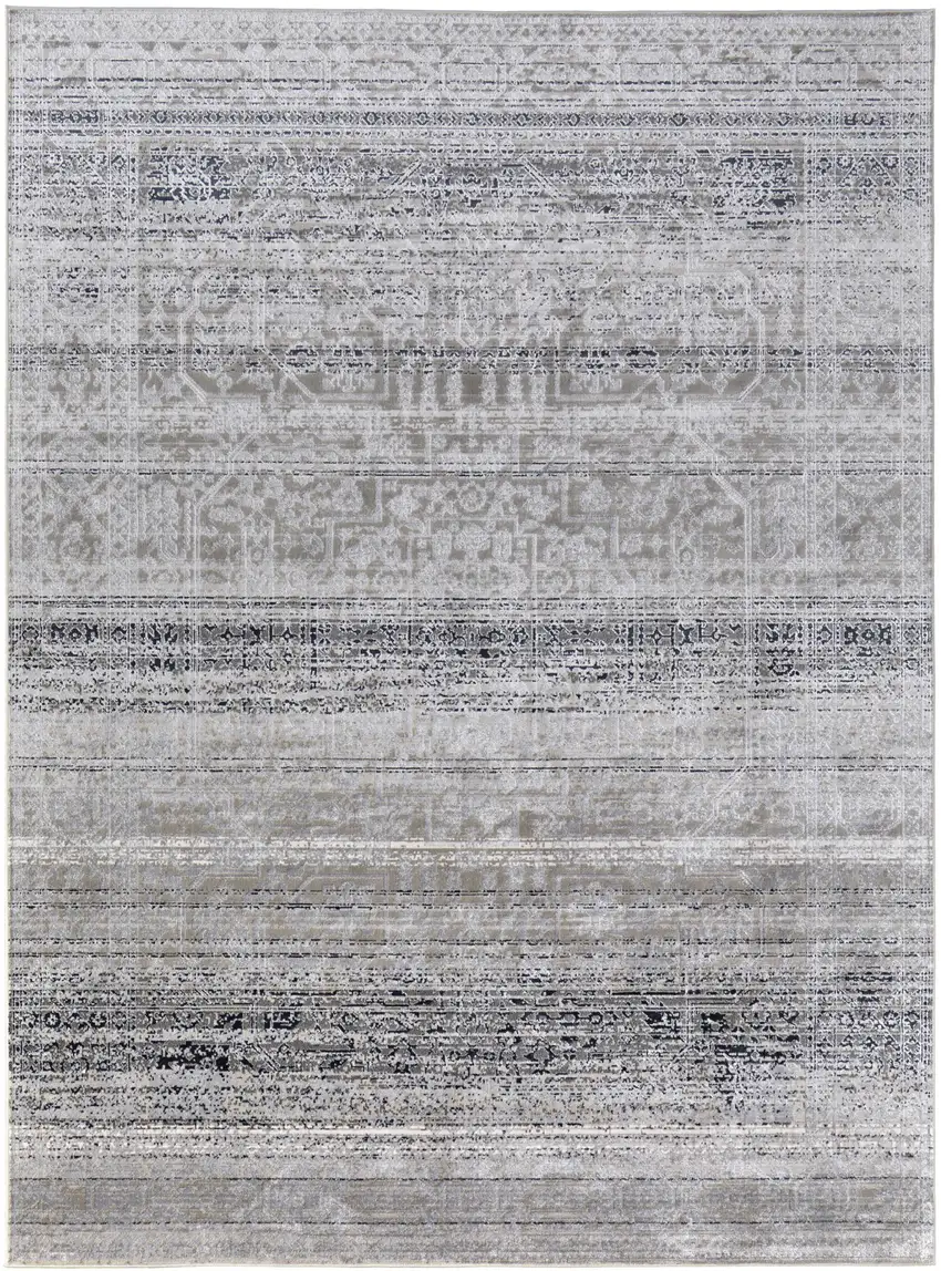 Black and Gray Abstract Power Loom Worn Faded Area Rug Photo 4