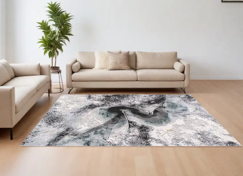 Gray Abstract Power Loom Area Rug Photo 1