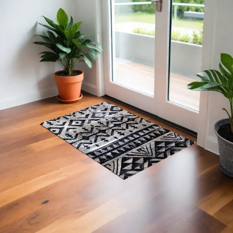 Black and Gray Aztec Washable Floor Mat Photo 5