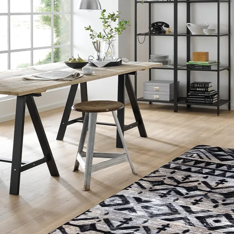 Black and Gray Aztec Washable Floor Mat Photo 3