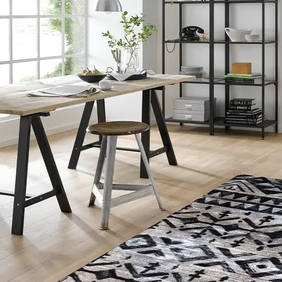 Black and Gray Aztec Washable Floor Mat Photo 3