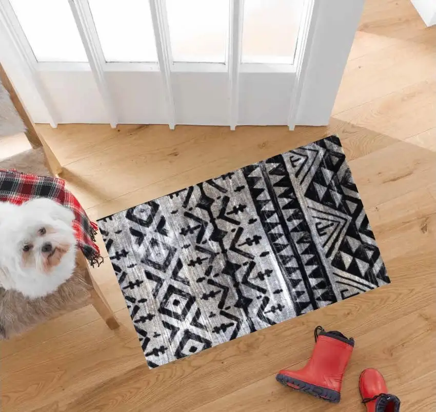 Black and Gray Aztec Washable Floor Mat Photo 4