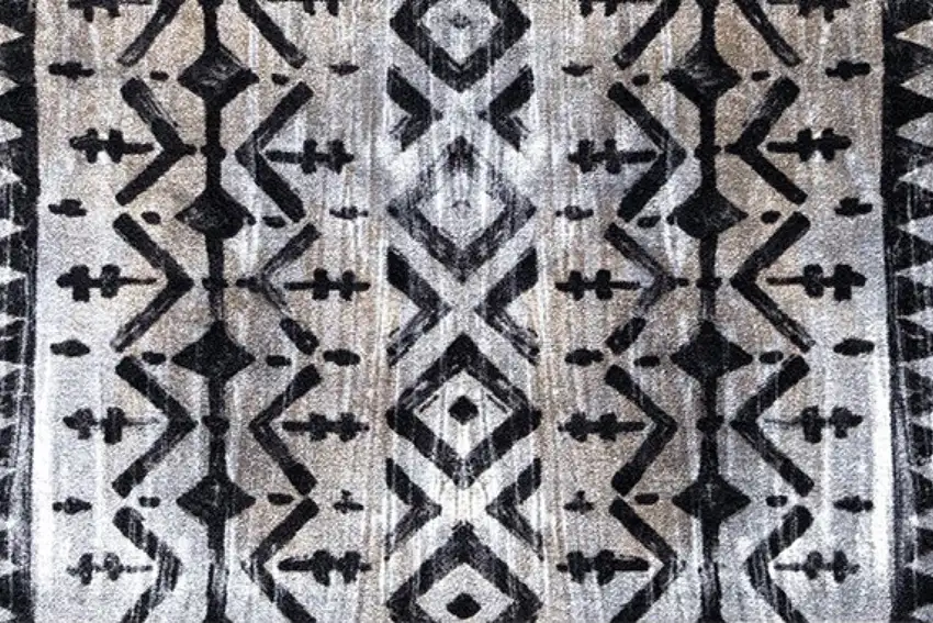 Black and Gray Aztec Washable Runner Rug Photo 2