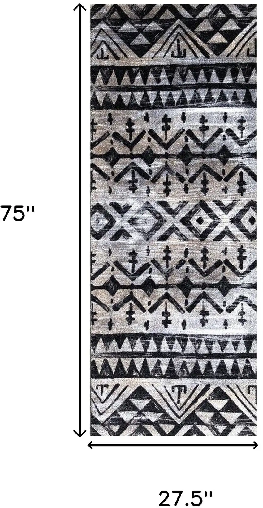 2' x 6' Black and Gray Aztec Washable Runner Rug Photo 7