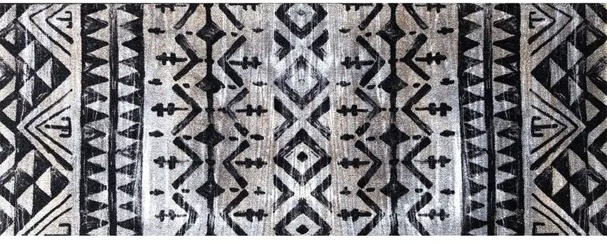 Black and Gray Aztec Washable Runner Rug Photo 1