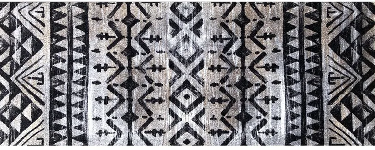 Black and Gray Aztec Washable Runner Rug Photo 1