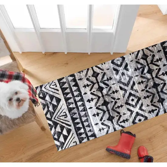Black and Gray Aztec Washable Runner Rug Photo 3