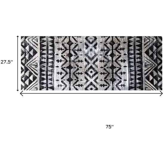 2' X 6' Black and Gray Aztec Washable Runner Rug Photo 7