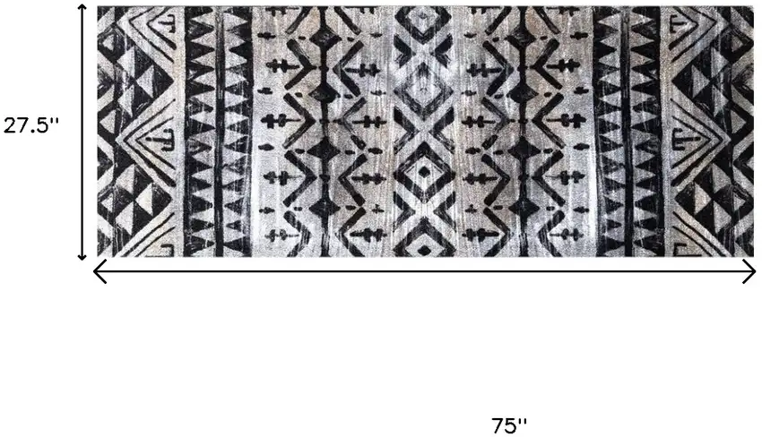 2' X 6' Black and Gray Aztec Washable Runner Rug Photo 7