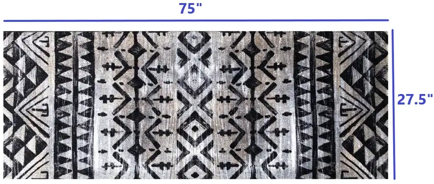 2' x 6' Black and Gray Aztec Washable Runner Rug Photo 6