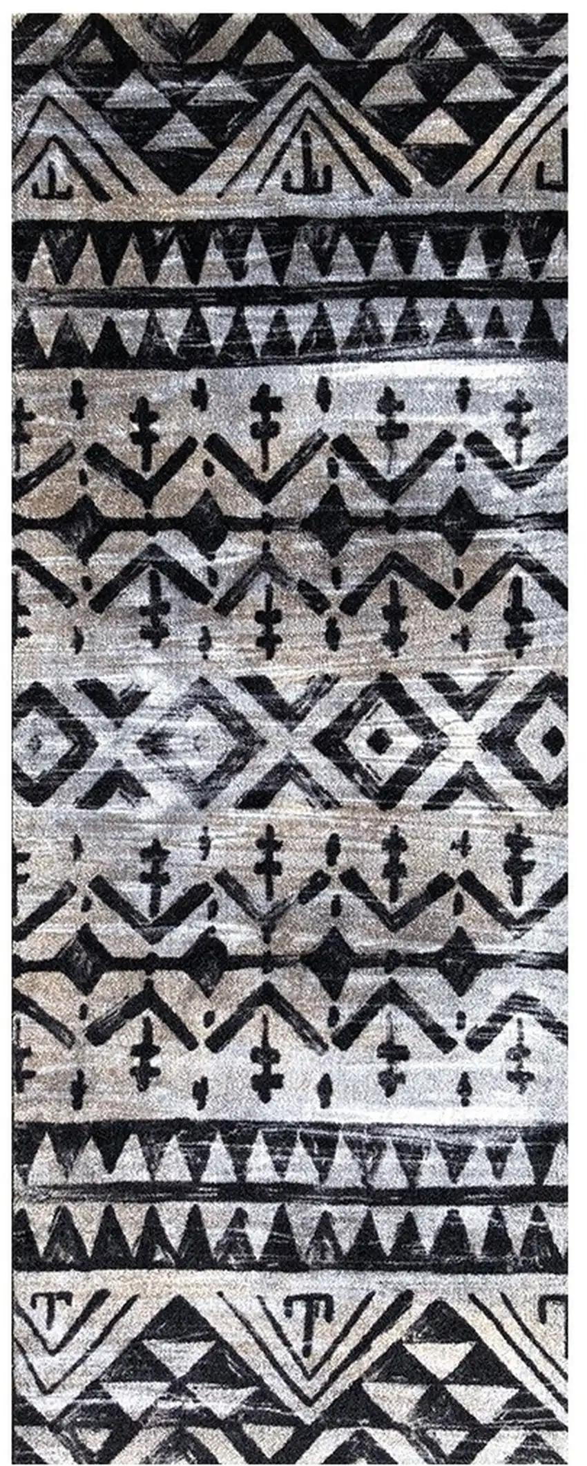 2' x 6' Black and Gray Aztec Washable Runner Rug Photo 1
