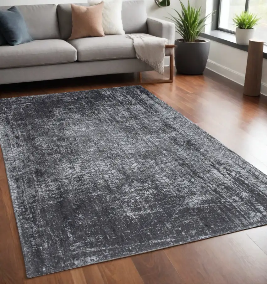 Black and Gray Chevron Non Skid Area Rug Photo 1
