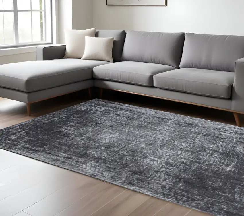 Black and Gray Chevron Non Skid Area Rug Photo 1